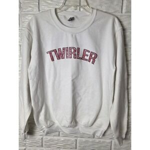 Women's Small sweatshirt "Twirler" Baton Twirling White Pink lettering NEW